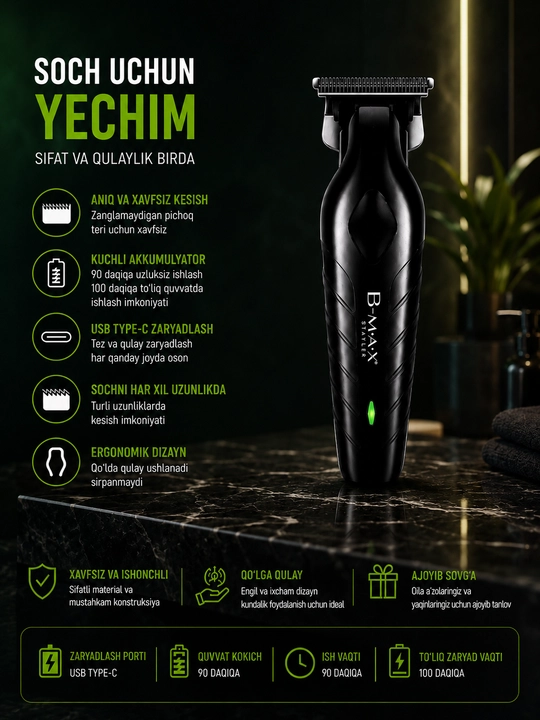 Trimmer soch olish mashinasi B MAX 030, trimmer soqol olish uchun mashina