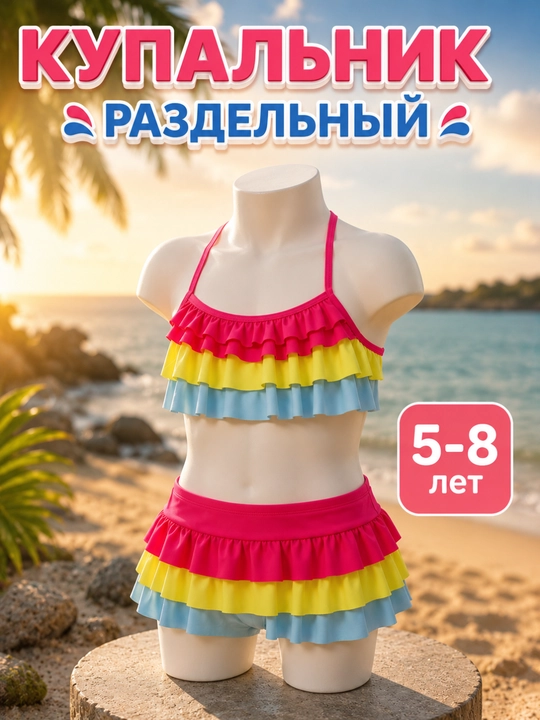 Купальник радуга для плавание, для девочек, для бассейна, 5-8 лет - 