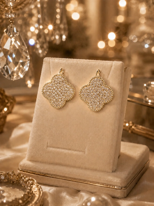 Серьги женские, Van Cleef, с фианитами, золотистые и серебристые