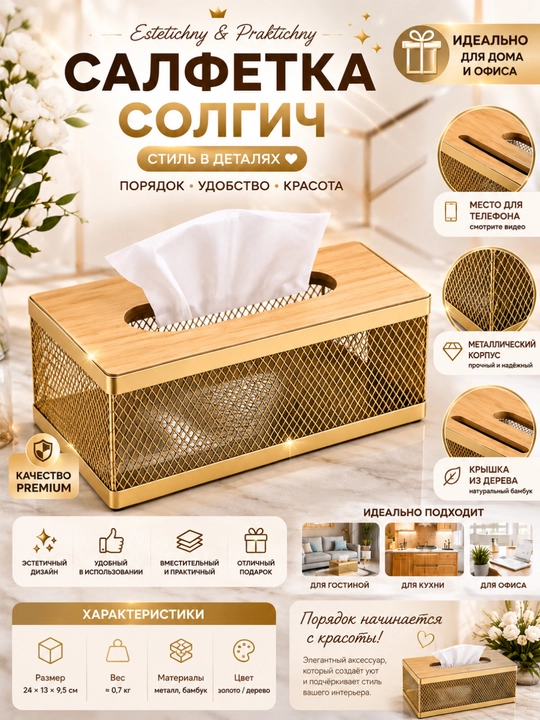 Salfetnitsa stol usti uchun, metal salfetka idish, oshxona va uy uchun organayzer - 