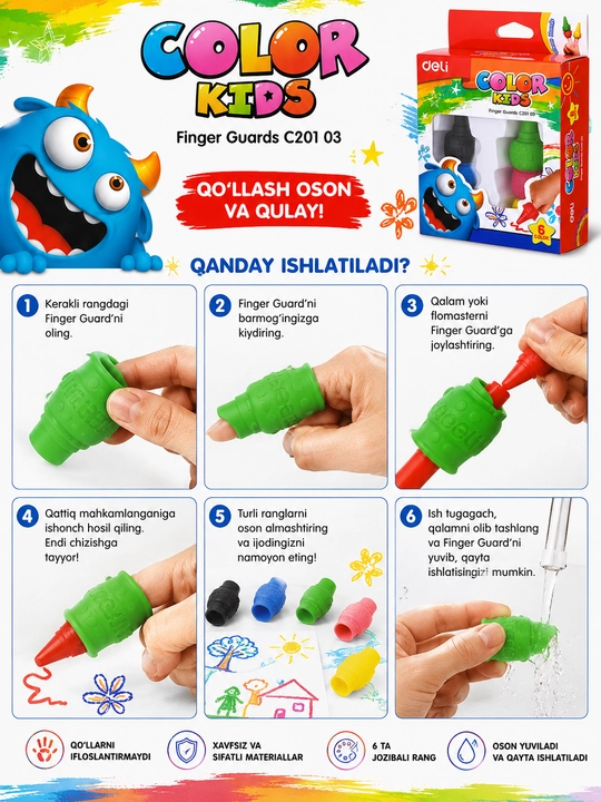 Rangli qalam Deli Color Kids EC20790 barmoq uchun mumli