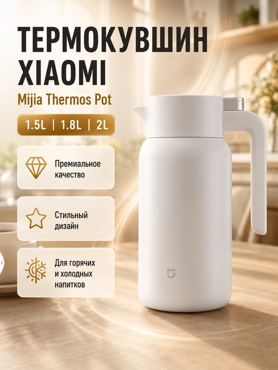 Термос Xiaomi Mijia 1,5/1,8/2 л из стали с вакуумной изоляцией  - 