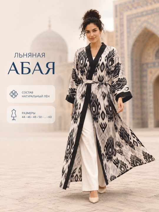 Ayollar uchun abaya, xalat, 2 tasi 1 da, lyon, milliy uslub, oversayz - 