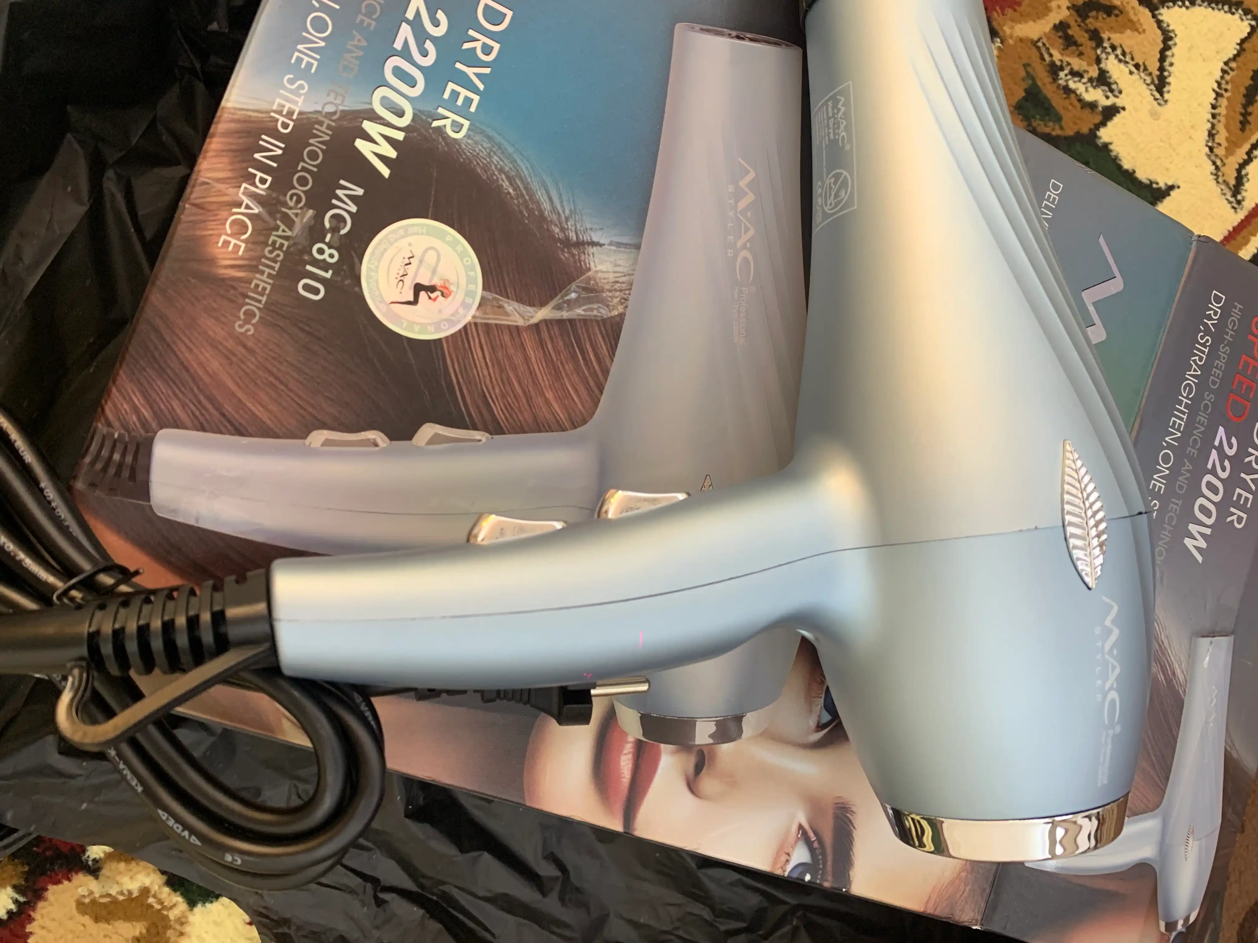 Фен для волос MAC Styler, профессиональный фен 2200W, 3 режима, 2 насадки