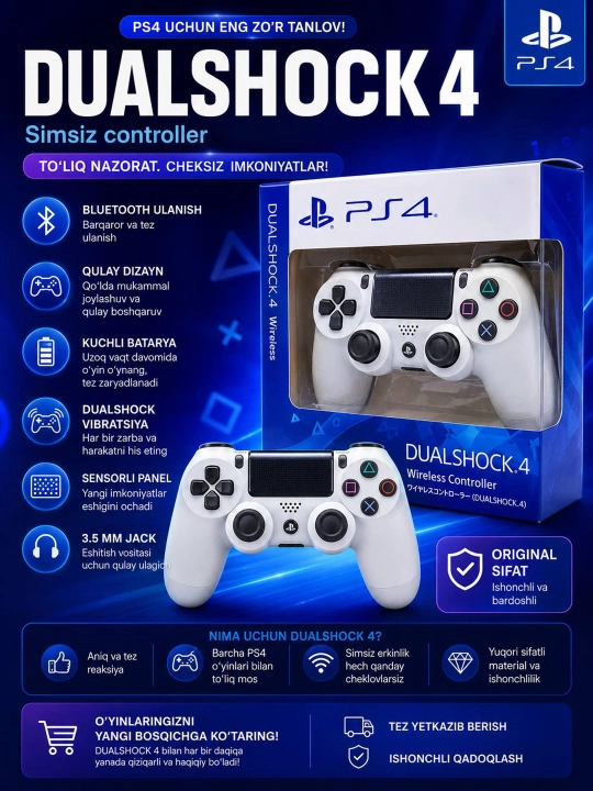 DualShock 4 Wireless Controller – PS4 uchun simsiz geympad, Bluetooth