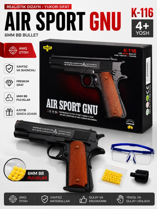 Air Sport GNU K-116 6 mm BB O'yinchoq Pistoleti – Premium To'plam