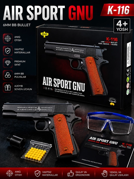 Air Sport GNU K-116 6 mm BB O'yinchoq Pistoleti – Premium To'plam