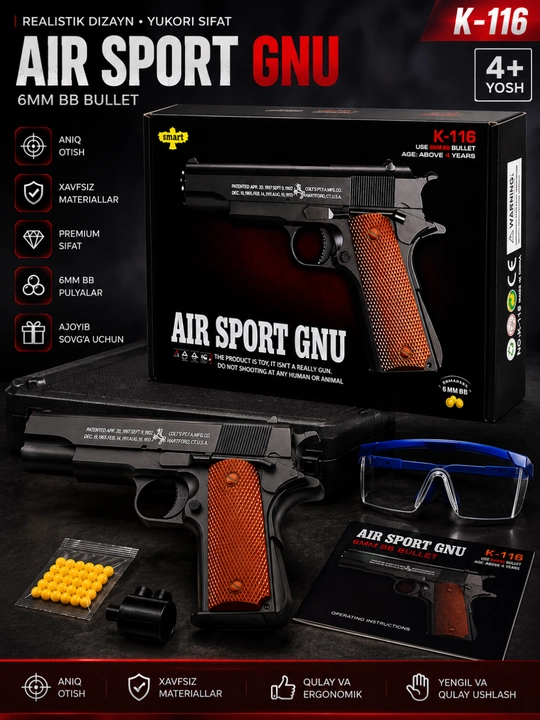 Air Sport GNU K-116 6 mm BB O'yinchoq Pistoleti – Premium To'plam