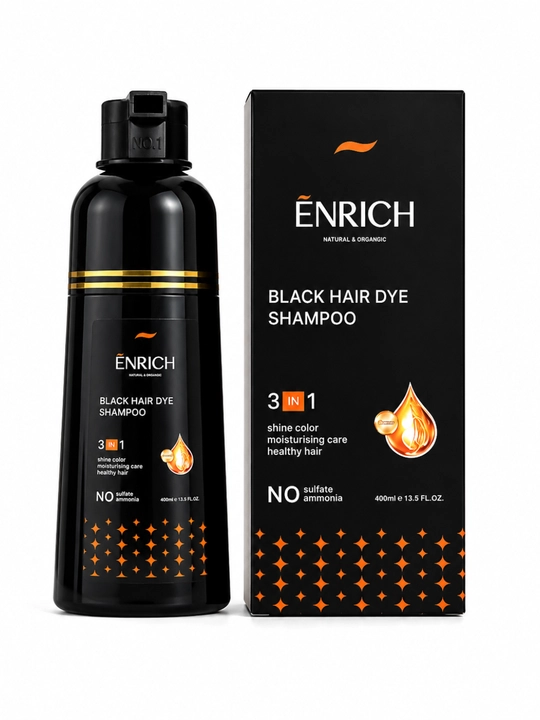 Enrich 3 in 1 qora soch bo‘yovchi shampun, ammiaksiz, 400 ml, soch parvarishi