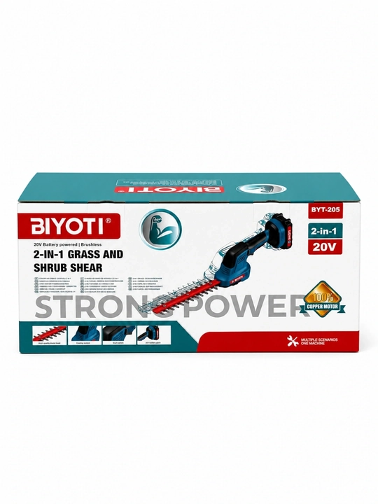 Аккумуляторный кусторез Biyoti BYT-205 2-в-1 (20V, 500W, насадки 30 см и 6 см)