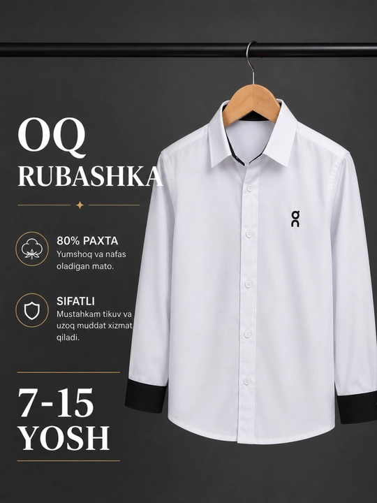 O‘g‘il bolalar oq rubashkasi, maktab ko‘ylagi, yengil va qulay oq ko‘ylak - 