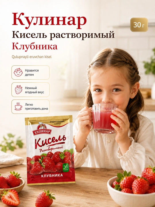 Кулинар Кисель растворимый клубника, 30 г