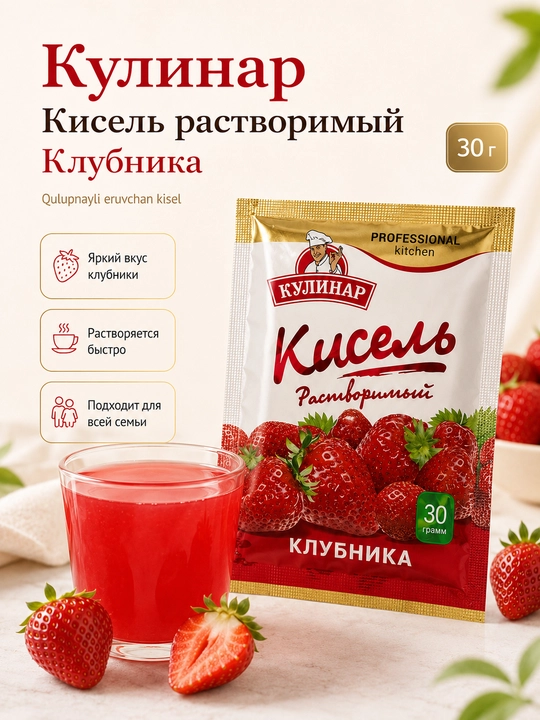 Кулинар Кисель растворимый клубника, 30 г