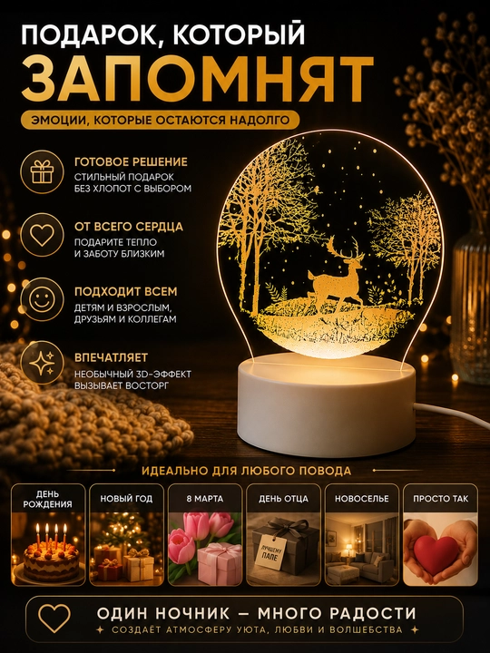 Светодиодный 3D ночник