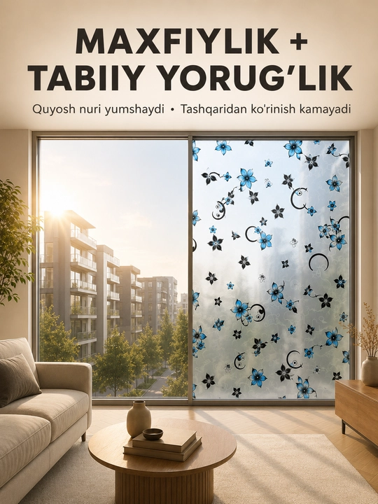 Deraza va oynalar uchun o‘z-o‘zidan yopishadigan naqshli dekorativ plyonka