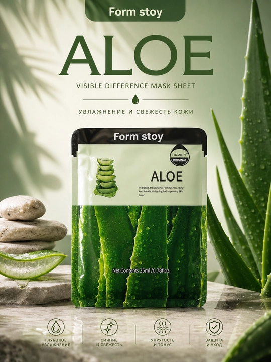 Form Stoy yuz uchun matoli niqob (Snail, Collagen, Collagen + Snail, Aloe, Avocado), 25 ml - 