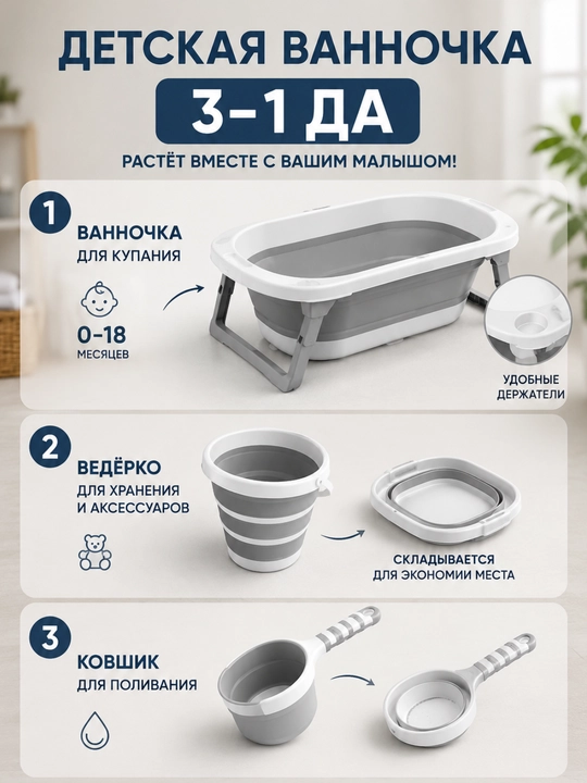 Детская ванночка, 4 в 1, 3 в 1