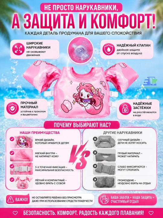Детский жилет с нарукавниками для плавания 2-6 лет 14-25 кг