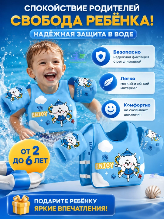 Детский жилет с нарукавниками для плавания 2-6 лет 14-25 кг