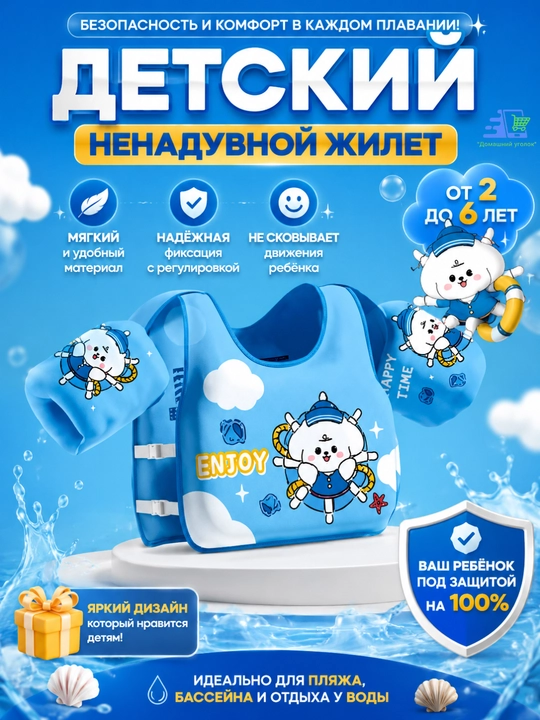 Детский жилет с нарукавниками для плавания 2-6 лет 14-25 кг - 