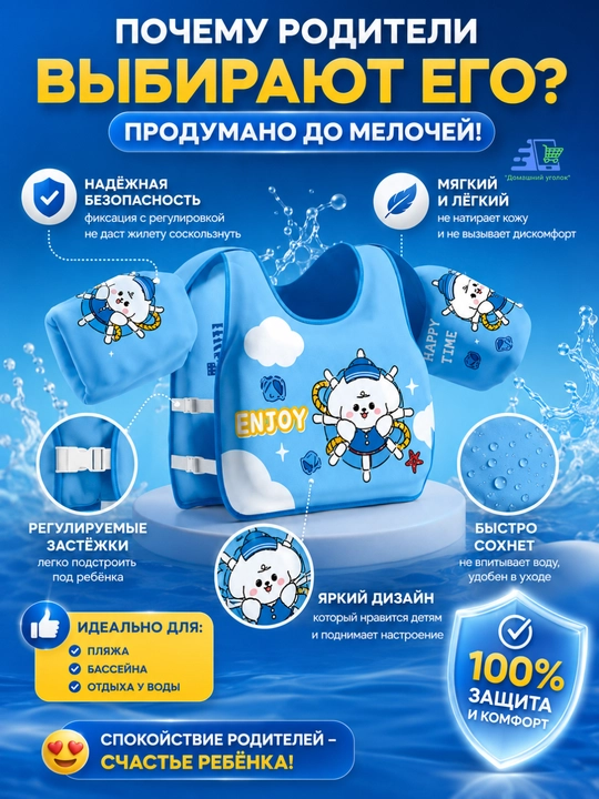 Детский жилет с нарукавниками для плавания 2-6 лет 14-25 кг