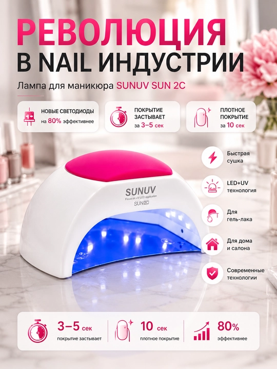 UV LED SUN2C manikyur lampasi, gel-lak va gel uchun tirnoq quritish lampasi