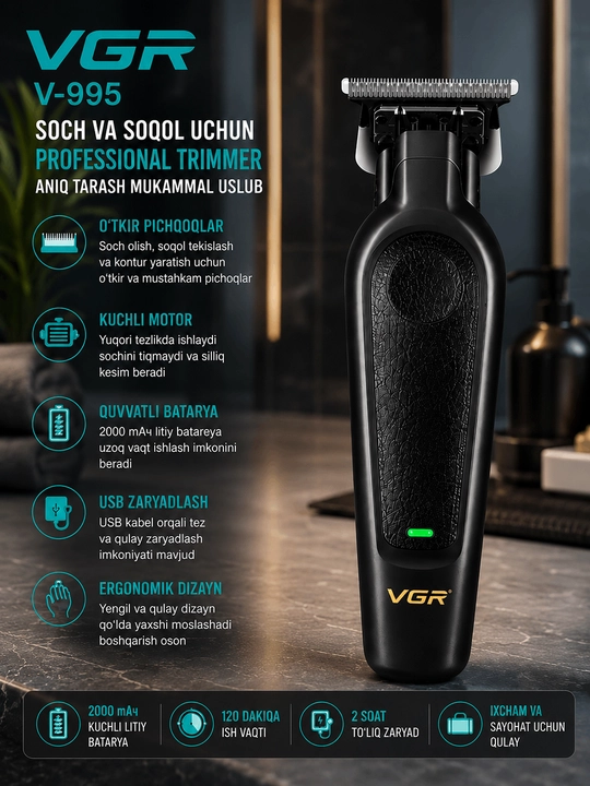 VGR V-278 USB Zaryadlanadigan Soch Olish Mashinasi