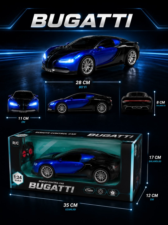 Машинка Bugatti на радиоуправлении 1:24, с LED-фарами, 27 МГц, скорость до 25 км/ч
