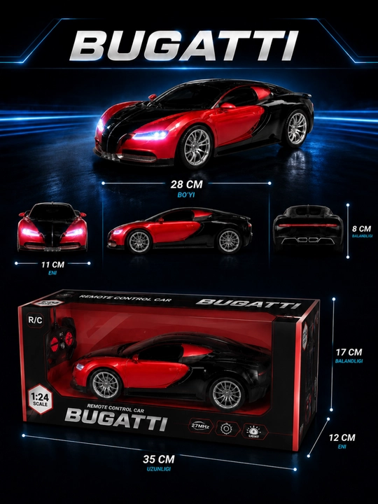 Машинка Bugatti на радиоуправлении 1:24, с LED-фарами, 27 МГц, скорость до 25 км/ч