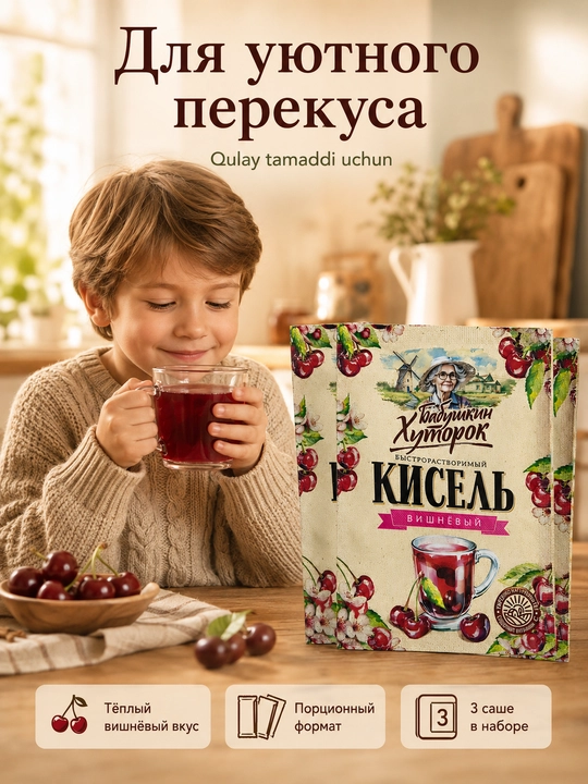 Бабушкин Хуторок кисель вишневый быстрорастворимый, 3 саше по 30 г