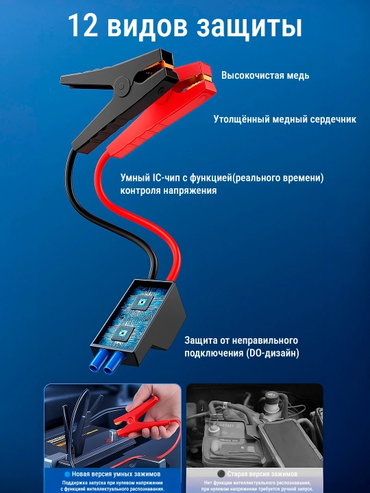 Avtomobil ishga tushirish qurilmasi, kompressor, Power Bank va LED chiroq 7200mAh