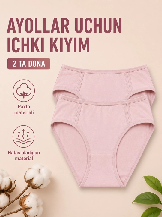 Ayollar ichki kiyimi, 2 donalik to‘plam, paxta materialidan