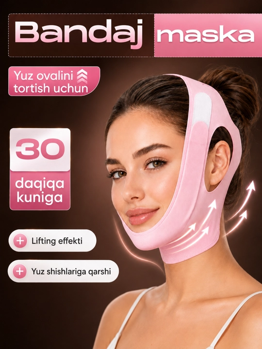 Bandaj maska yuz ovali uchun, lifting effektli yuz tortuvchi maska, V line bandaj - 