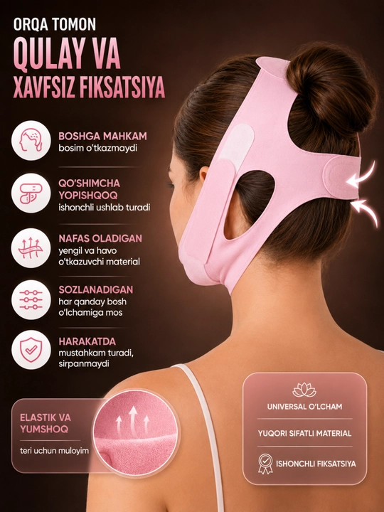 Bandaj maska yuz ovali uchun, lifting effektli yuz tortuvchi maska, V line bandaj