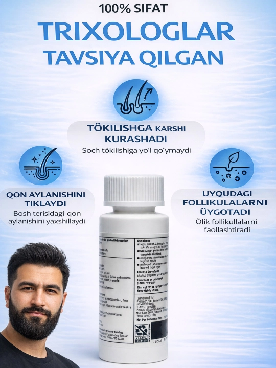 Soch va soqol o'stirish uchun minoksidil Kirkland Minoxidil 5%, 60 ml