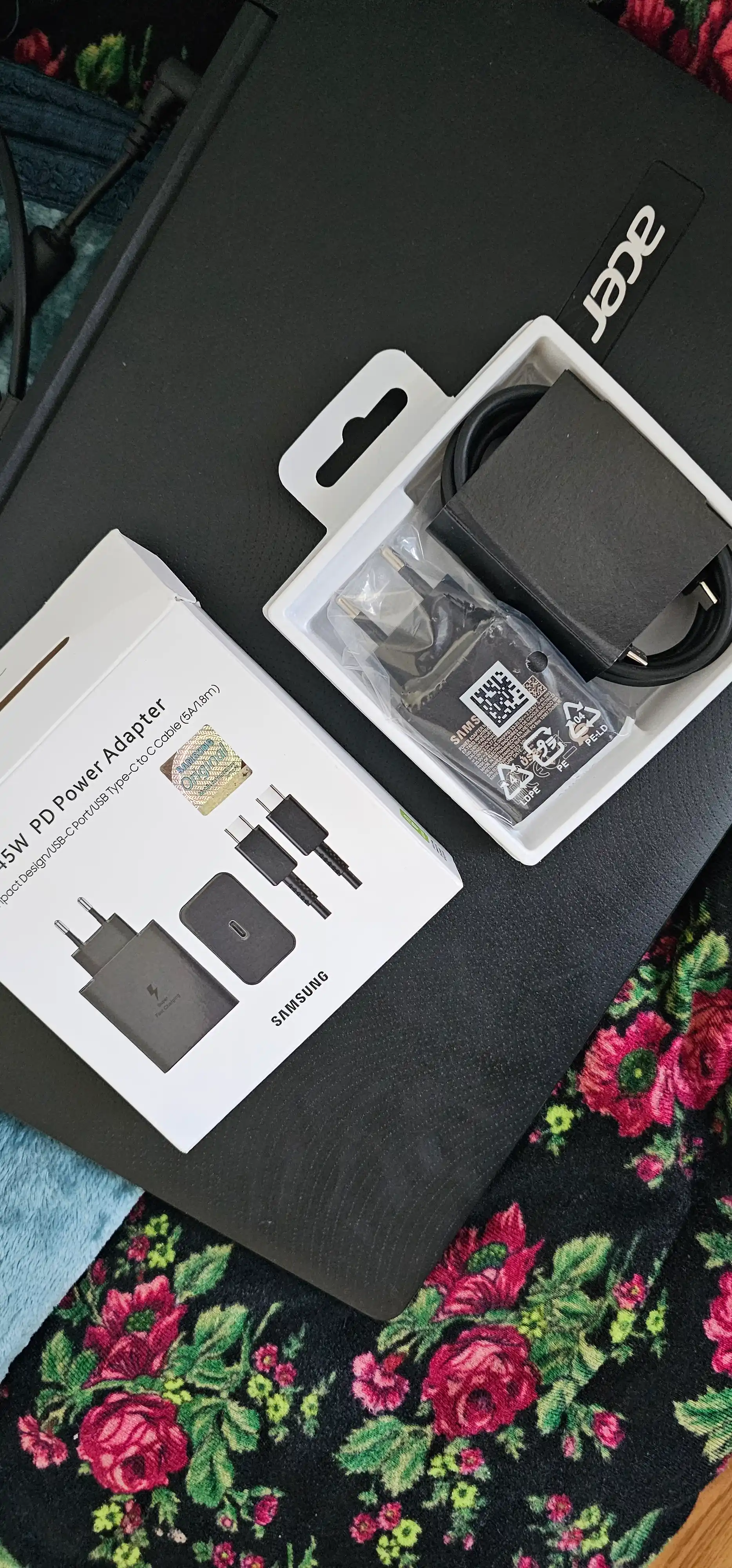 Samsung 45W Type-C zaryadchik, adapter (kabel bilan) Fast Charging 2.0 - tezkor zaryadlash