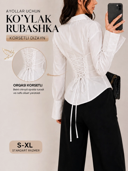 Ayollar rubashkasi, maktab uchun oq kofta, qizlar bluzkasi va klassik koftalar