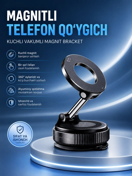Magnitli Avtomobil Telefon Ushlagichi – 360° Aylanuvchi Kuchli Magnit Holder - 
