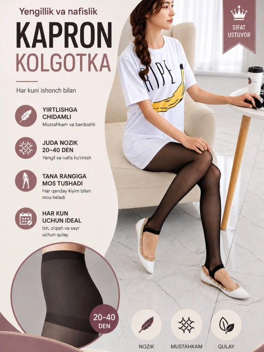 Ayollar uchun ochiq panjali kapron kolgotkalar, elastik va nafis - 