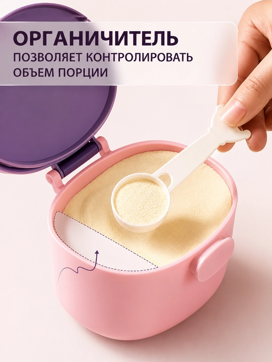 Контейнер для детского питания и сухой смеси, каши, с ложкой, с герметичной крышкой