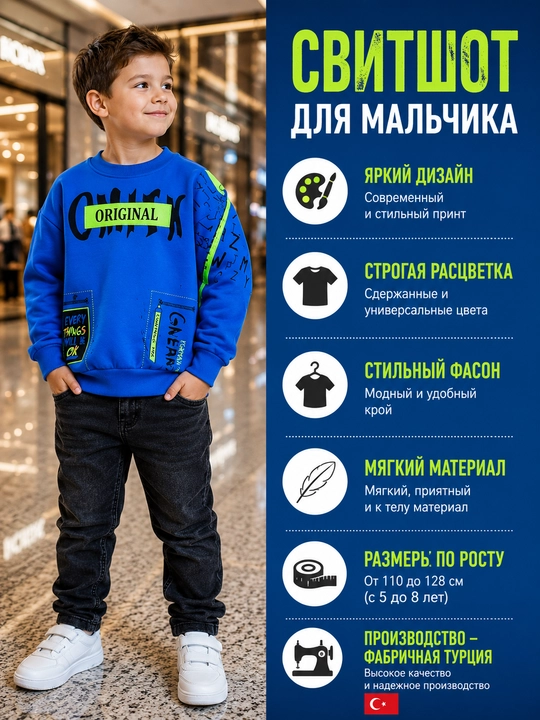 Bolalar uchun soch taralgan svitshot, kuz uchun bosma naqshli issiq kofta