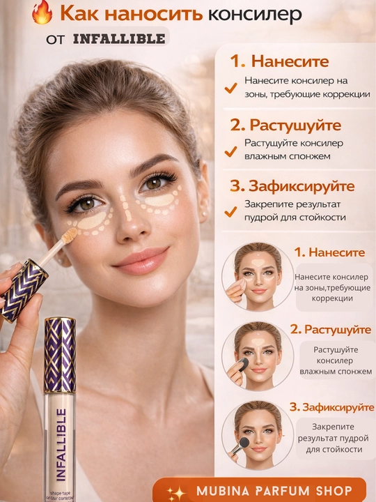 Консилер для лица INFALLIBLE, тональный корректор матт, 1 тона