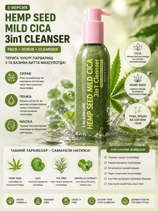 LALARECIPE Penka Yuzu Self Foaming 3 tasi 1 da AHA BHA yuzni tozalash uchun ko`pik 200 ml - 
