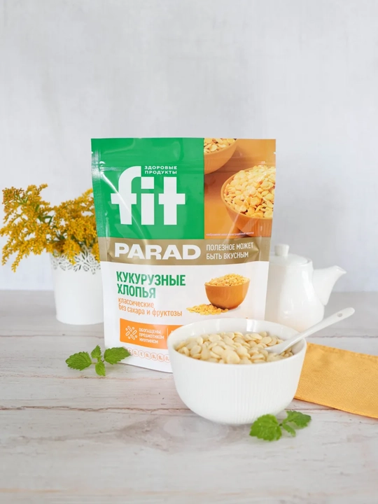 Кукурузные хлопья FitPARAD, готовый завтрак без сахара, 200гр
