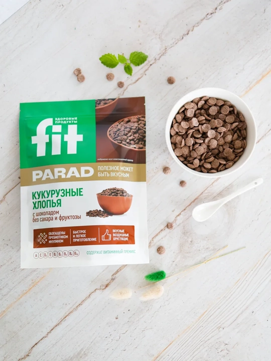 Кукурузные хлопья FitPARAD, готовый завтрак без сахара, со вкусом шоколада, 200гр