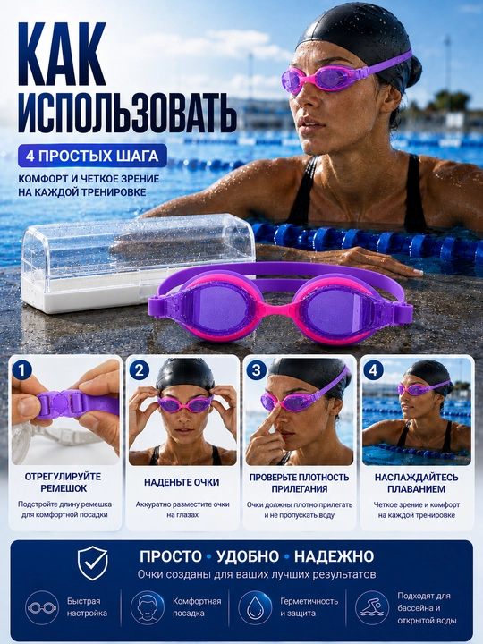 Очки для плавания, плавательные очки, очки для бассейна, взрослые очки для плавания