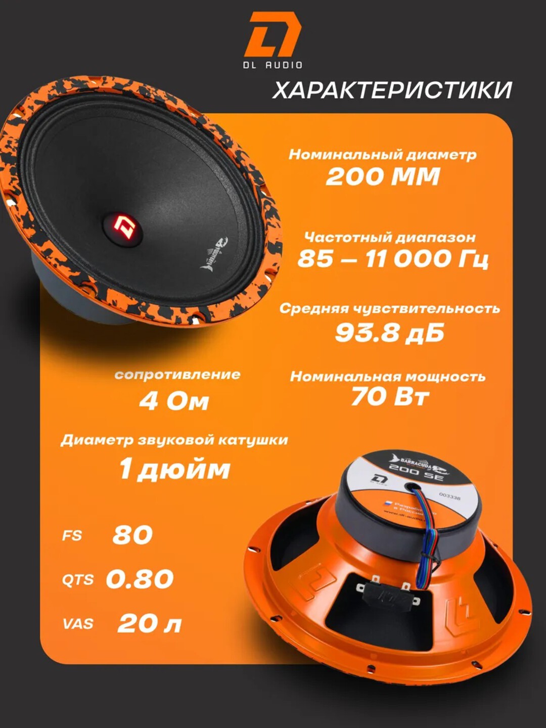 Динамики автомобильные от компании DL AUDIO 20 см