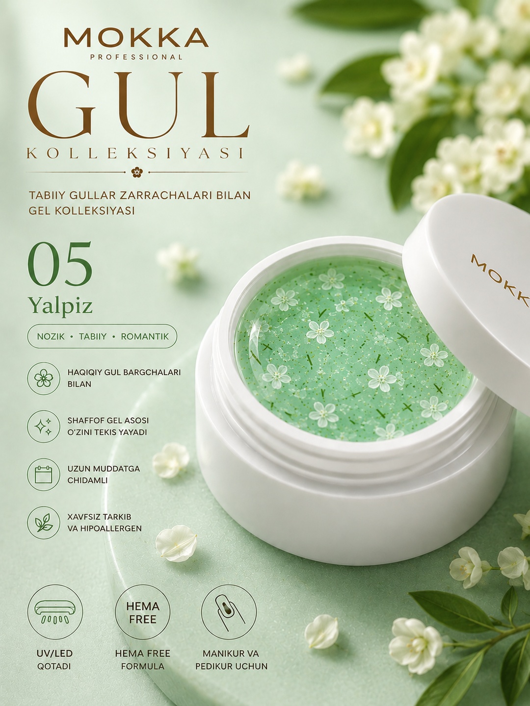 Modellashtirish, ulash uchun gel, gul, builder MOKKA, 15 ml - 