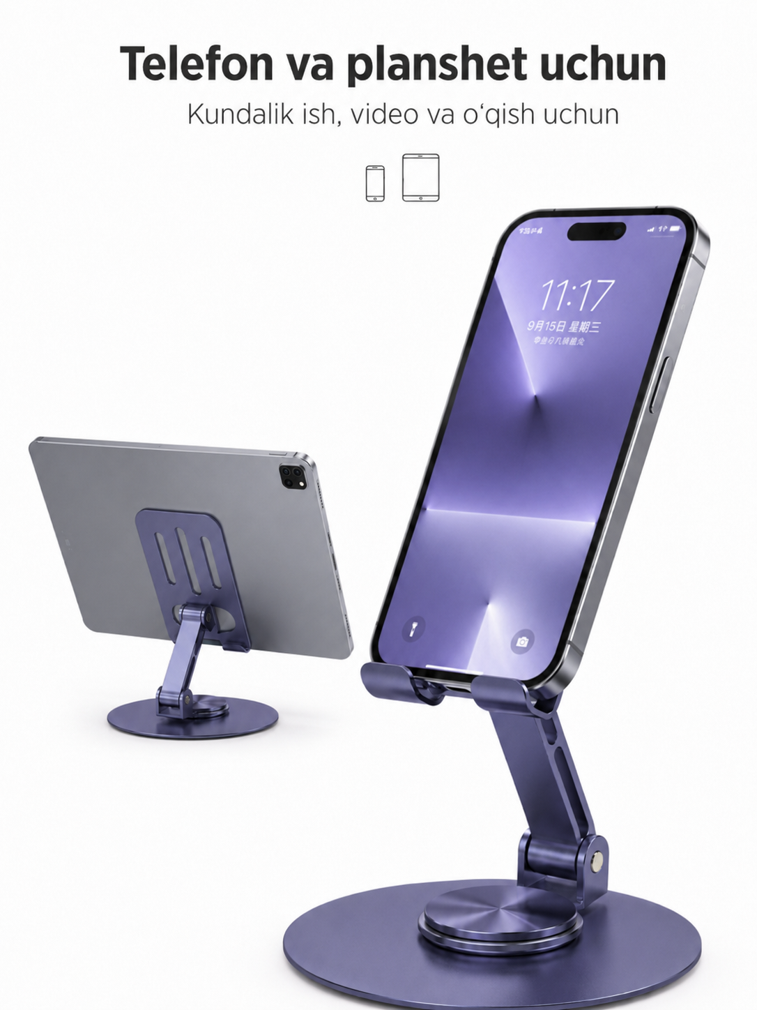 Telefon va planshet uchun metall stend, 360° aylanuvchi