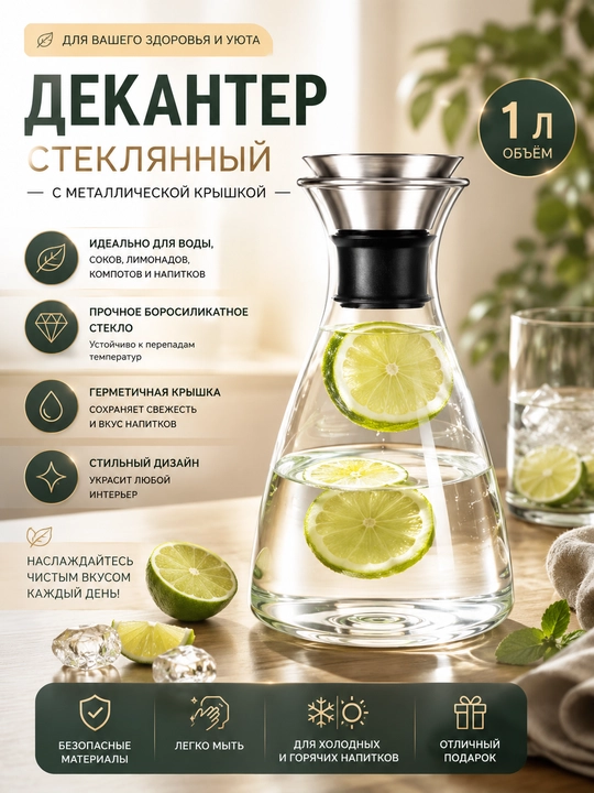 Shisha grafin dekanter metall qopqoqli suv sharbat limonad uchun servis idishi uyga - 